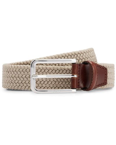BOSS Woven Belt With Leather Facings - Grey