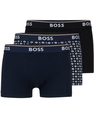 BOSS Lot de trois boxers courts en coton stretch avec taille logotée - Bleu
