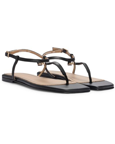 BOSS Leather Sandals With Toe-post Detail - Black