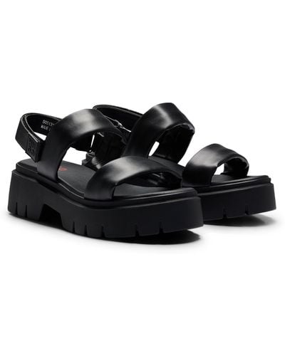 HUGO Nappa-leather Sandals With Padded Upper Straps - Black