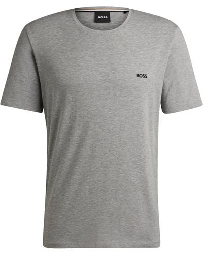 BOSS Regular-fit T-shirt Van Stretchkatoen Met Logodetail - Grijs