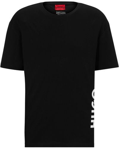 HUGO T-shirt Van Katoenen Jersey Met Uv-bescherming (factor 50+) - Zwart