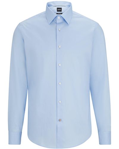 BOSS Regular-Fit Hemd aus bügelleichter Baumwoll-Popeline - Blau
