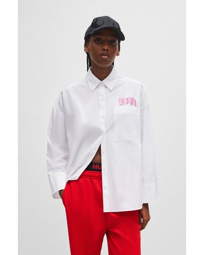 HUGO Oversized-fit Blouse In Cotton Canvas With Seasonal Logo - Red