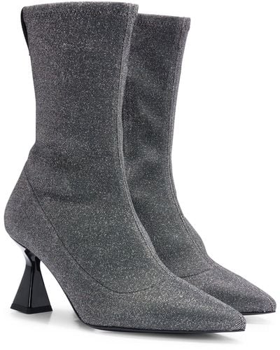 HUGO Zipped Ankle Boots In Sparkly Fabric With Feature Heel - Grey