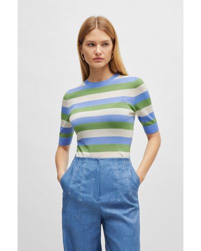 BOSS Cropped-sleeve Sweater With Horizontal Stripes - Multicolour