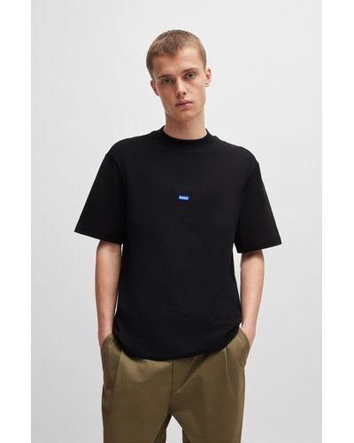 HUGO T-shirt en jersey de coton avec patch logo bleu - Noir