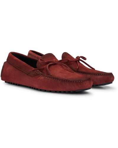 BOSS Suede Moccasins With Buckled Upper Strap - Red