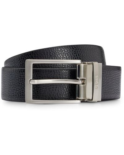 BOSS Reversible Belt In Italian Leather With Branded Keeper - Black