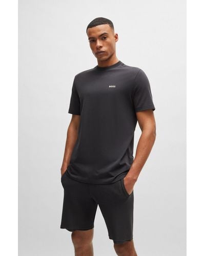 BOSS T-shirt Regular en coton stretch avec logo contrastant - Noir