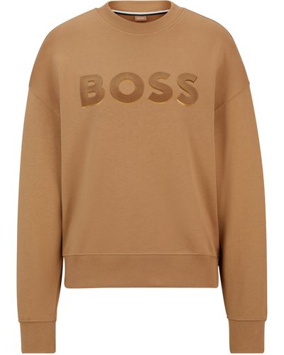 BOSS Sweatshirt Met Logodetail Van Katoenen Sweatstof - Bruin