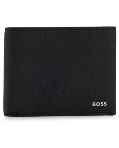 BOSS Geldbörse aus italienischem Leder mit poliertem Logo in Silber-Optik - Schwarz