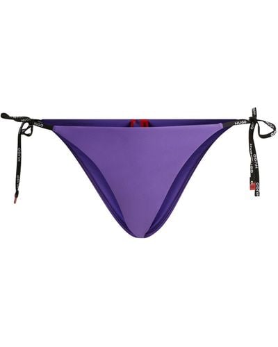 HUGO Tie-side Bikini Bottoms With Logo Print - Purple