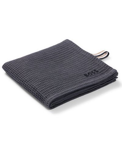 BOSS Honeycomb-cotton Hand Towel With Signature-stripe Strap - Grey