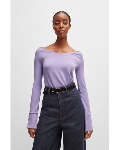 BOSS Slim-fit Top With Metal Cuff Buttons - Purple