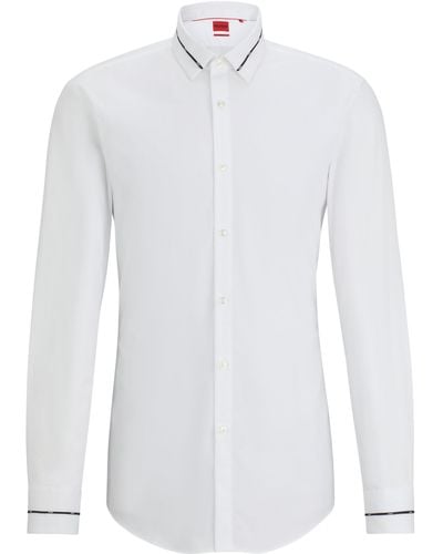 HUGO Slim-Fit Hemd mit Paspeln an Kragen und Manschetten - Weiß