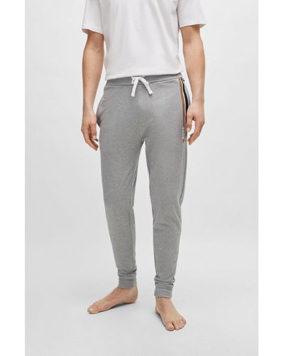 BOSS Cotton-terry Tracksuit Bottoms With Stripes And Logo - Gray