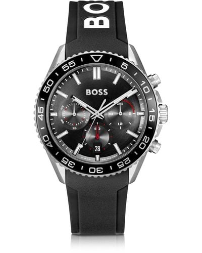 BOSS Silicone-strap Chronograph Watch With Black Dial Men's Watches