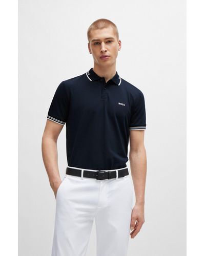 BOSS Stretch-cotton Slim-fit Polo Shirt With Branding - Blue