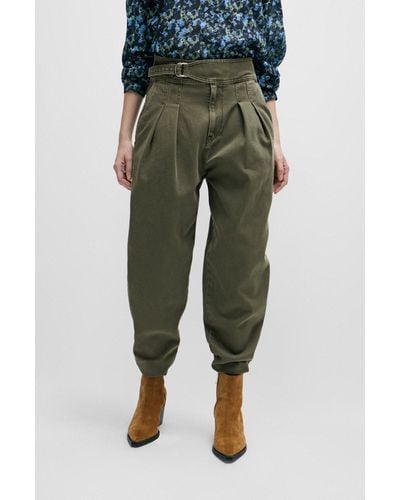 BOSS Relaxed-fit Trousers In Cotton Twill With Front Pleats - Green