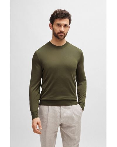 BOSS Regular-fit Sweater In Fine-gauge Silk - Green