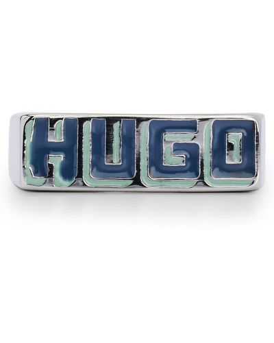 HUGO Bague en acier avec logo de la saison - Bleu