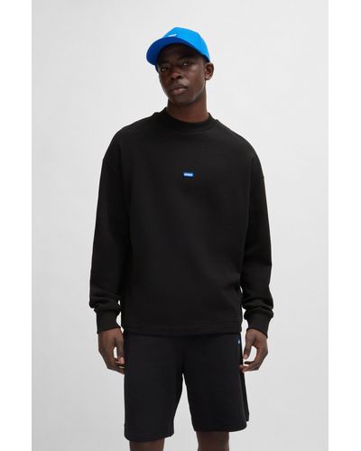 HUGO Cotton-terry Sweatshirt With Blue Logo Label - Black