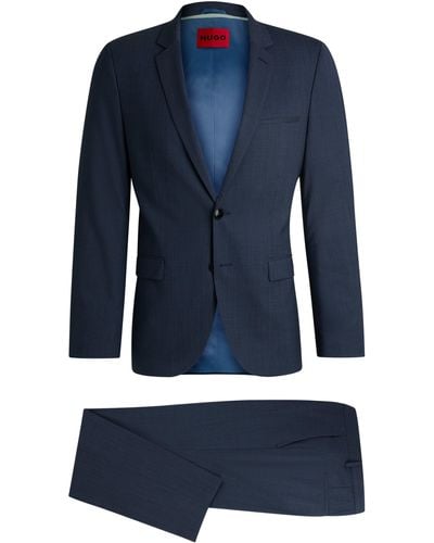 HUGO Extra Slim-Fit Anzug aus Performance-Stretch-Gewebe mit Hahnentritt-Muster - Blau