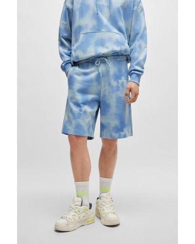 HUGO Relaxed-fit Shorts In Cotton Terry With Seasonal Print - Blue
