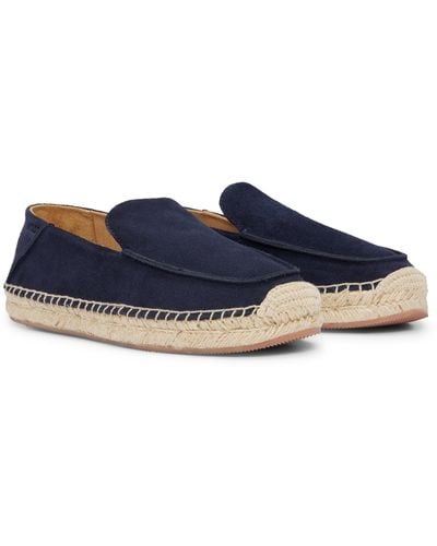 BOSS Suede Slip-on Espadrilles With Jute Sole - Blue