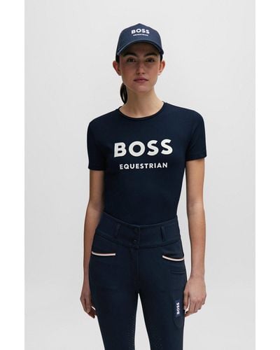 BOSS Equestrian Stretch-cotton T-shirt With Logo Details - Blue
