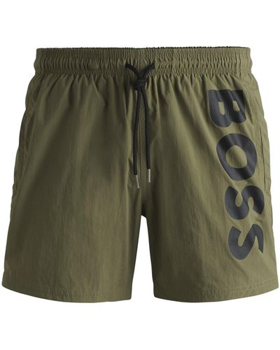 BOSS Vertical-logo-print Swim Shorts In Quick-dry Poplin - Green