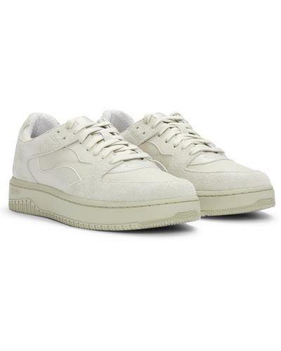 HUGO Mixed-material Trainers With Suede And Honeycomb Ripstop - White