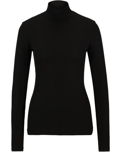 HUGO Slim-fit T-shirt Met Lange Mouwen En Hoge Halslijn - Zwart