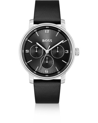 BOSS Leather-strap Watch With Black Dial