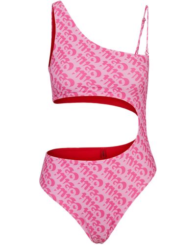 HUGO Logo-print Swimsuit With Cut-out Detail - Pink