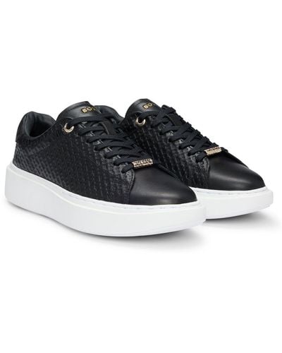 BOSS Endisplay Name: Cupsole Trainers In Leather With Emed Monograms - Black