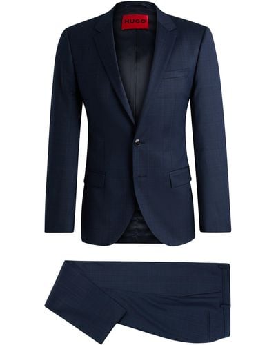 HUGO Slim-Fit Anzug aus karierter Stretch-Schurwolle - Blau