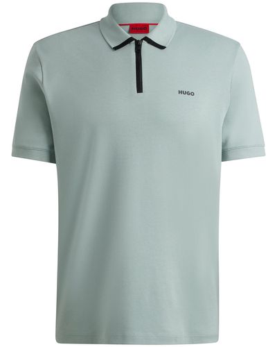 HUGO Cotton-piqué Polo Shirt With Contrast Logo - Green