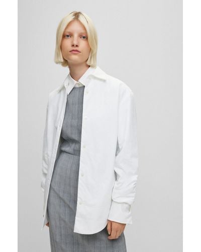 BOSS Oversize, Padded Cotton-poplin Shirt Jacket - White