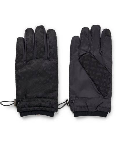 BOSS Padded Gloves With Tonal Monogram Details And Flannel Lining - Black