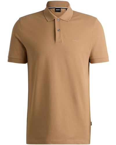 BOSS Regular-fit Polo Shirt In Cotton With Embroidered Logo - Brown