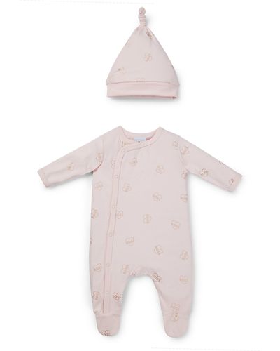 BOSS Gift-boxed Logo Sleepsuit And Hat For Babies - Pink