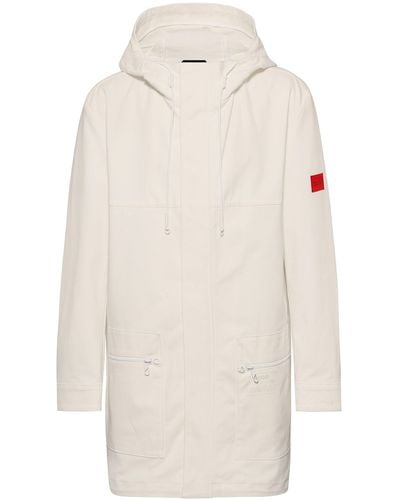 HUGO Stretch-cotton Parka Jacket With Red Logo Label - White