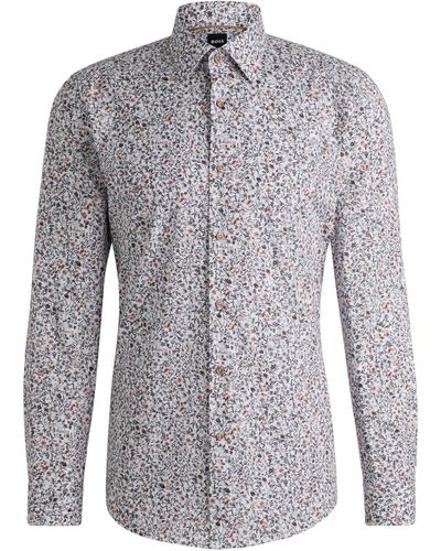 BOSS Slim-Fit Hemd aus Stretch-Baumwolle mit Blumen-Print - Mehrfarbig