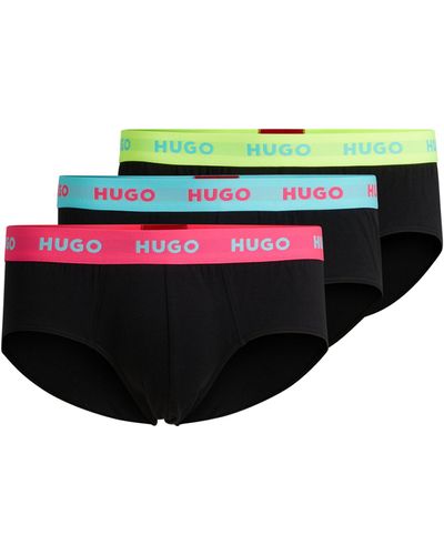 HUGO Lot de trois slips en coton stretch avec logo à la taille - Vert