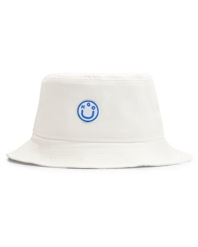 HUGO Fischerhut aus Baumwoll-Twill mit Logo-Stickerei - Weiß