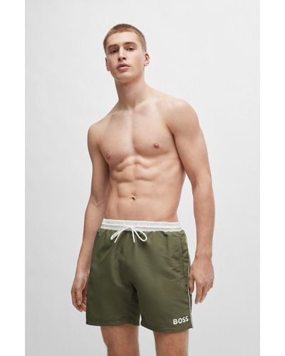 BOSS Quick-dry Swim Shorts With Contrast Details - Green