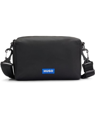 HUGO Crossbody Bag In Structured Twill With Blue Logo Trim - Black