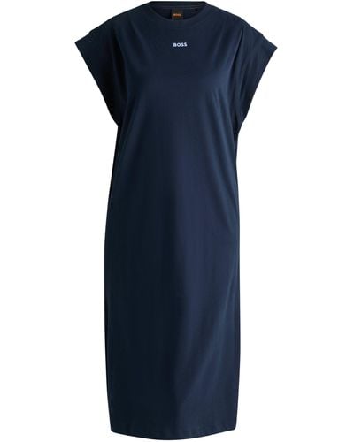BOSS T-Shirt-Kleid aus Baumwoll-Jersey mit erhabenem Logo - Blau